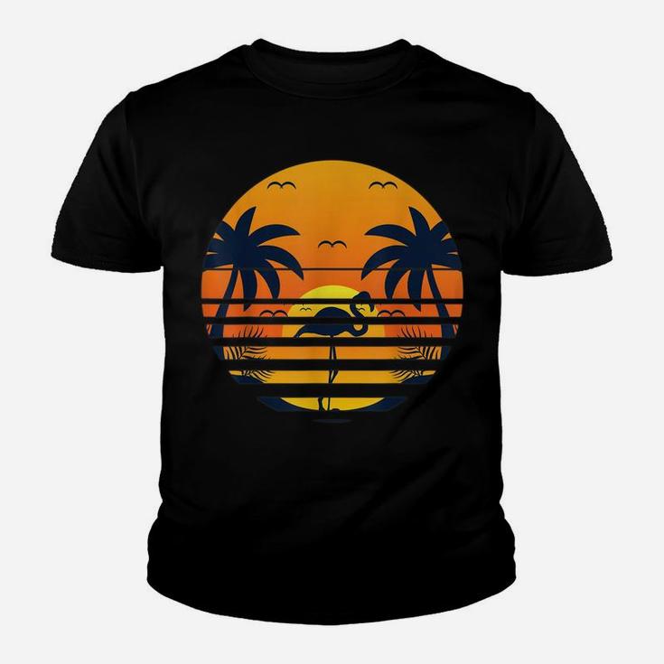 Retro Beach Sunset Palm Trees Flamingo Tropical Summer Youth T-shirt