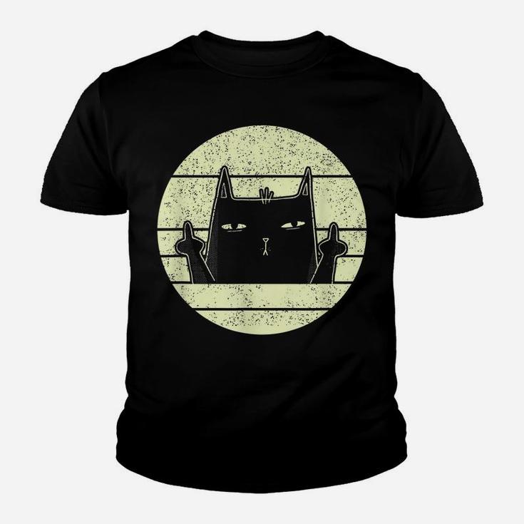 Retro Cat | Vintage Annoyed Black Cat In Bad Mood Cat Lover Youth T-shirt