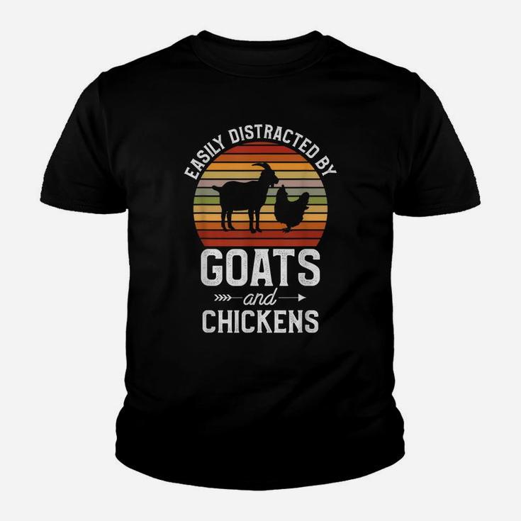 Retro Easily Distracted By Goats And Chickens Farm Animals Youth T-shirt