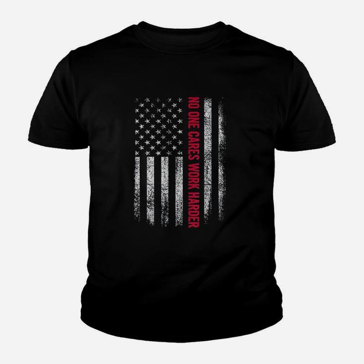 Retro Vintage No One Cares Work Harder Usa Flag Workout Gym Youth T-shirt