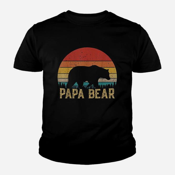 Retro Vintage Sunset Papa Bear Hiking Camping Youth T-shirt