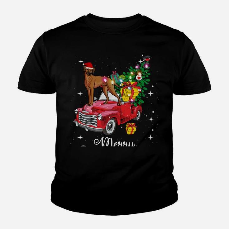 Rhodesian Ridgeback Ride Red Truck Christmas Funny Dog Sweatshirt Youth T-shirt