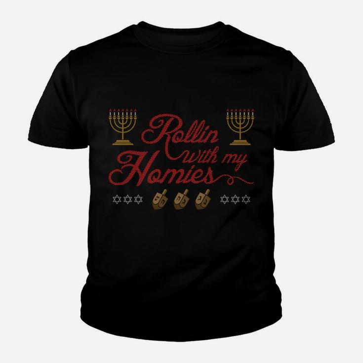Rollin With My Homies Happy Hanukkah Ugly Christmas Sweater Sweatshirt Youth T-shirt