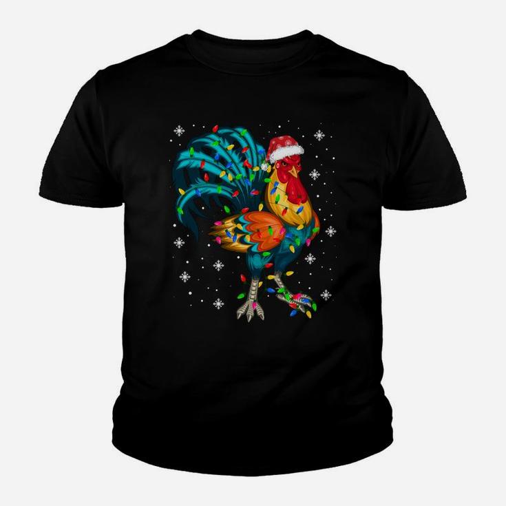 Rooster Chicken Christmas Tree Santa Hat Funny Xmas Lights Sweatshirt Youth T-shirt