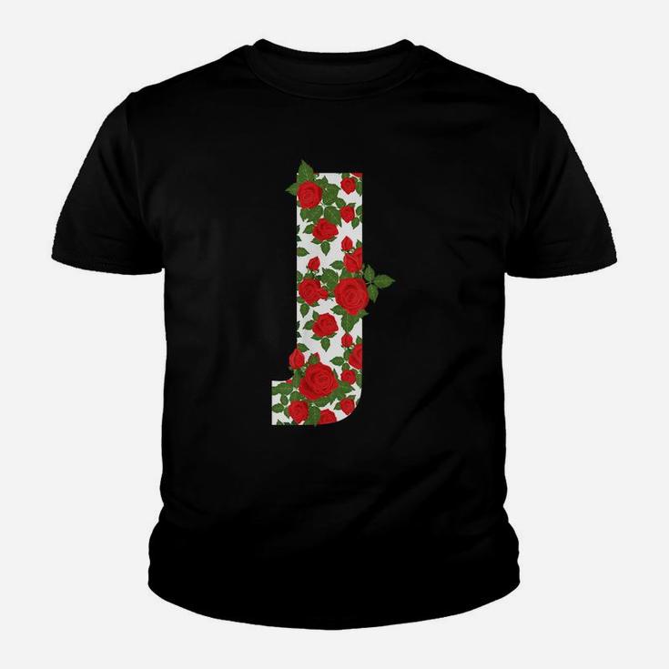 Rose Letter J Initial Colourful Flower Roses Style Youth T-shirt
