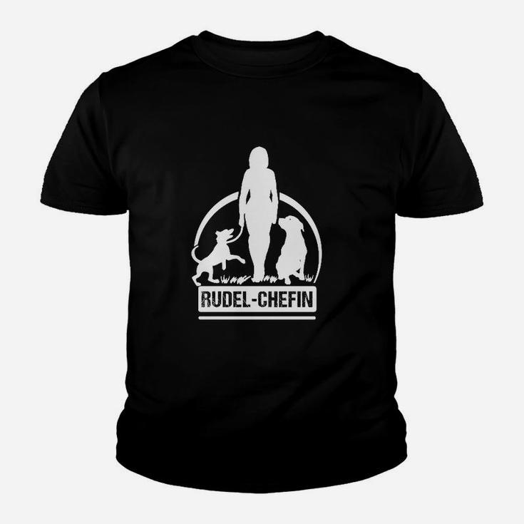 Rudel-Chefin Schwarzes Kinder Tshirt, Damen mit Hunde-Silhouetten