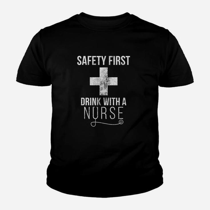 Safety First Drink With A Nurse Funny Beer Youth T-shirt