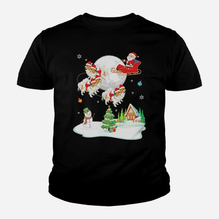 Santa Claus And Papillon Dogs Snowman Dance Noel  Snow Youth T-shirt