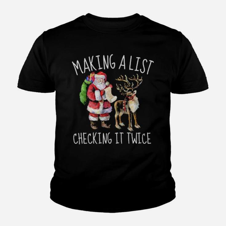 Santa Claus & Reindeer With Santa Making A List Cute Youth T-shirt