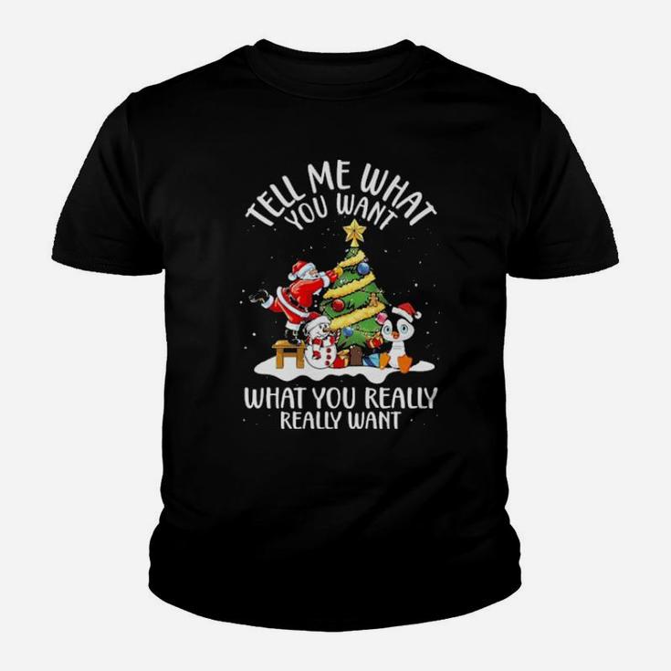 Santa Claus And Snowman Penguin Tell Me Youth T-shirt