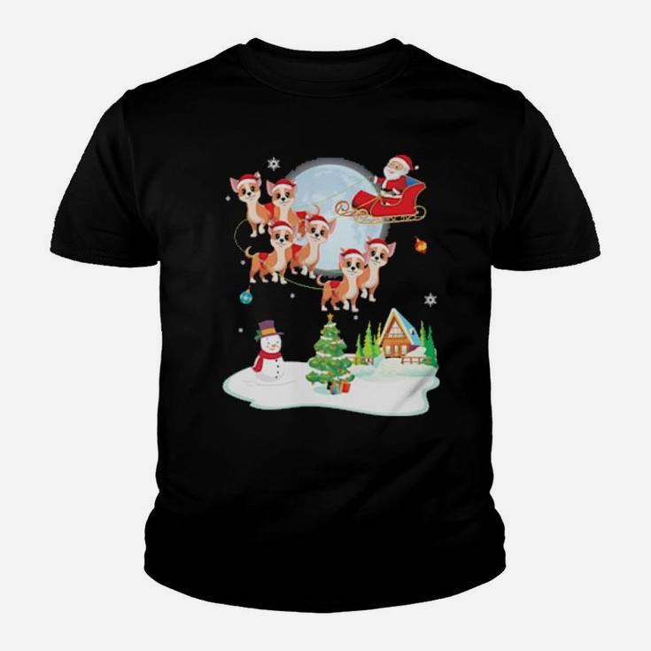 Santa Claus Chihuahua Dogs Snowman Dance Noel Presents Youth T-shirt