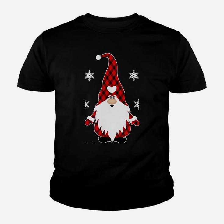 Santa Claus Garden Gnome Buffalo Plaid Merry Christmas Youth T-shirt