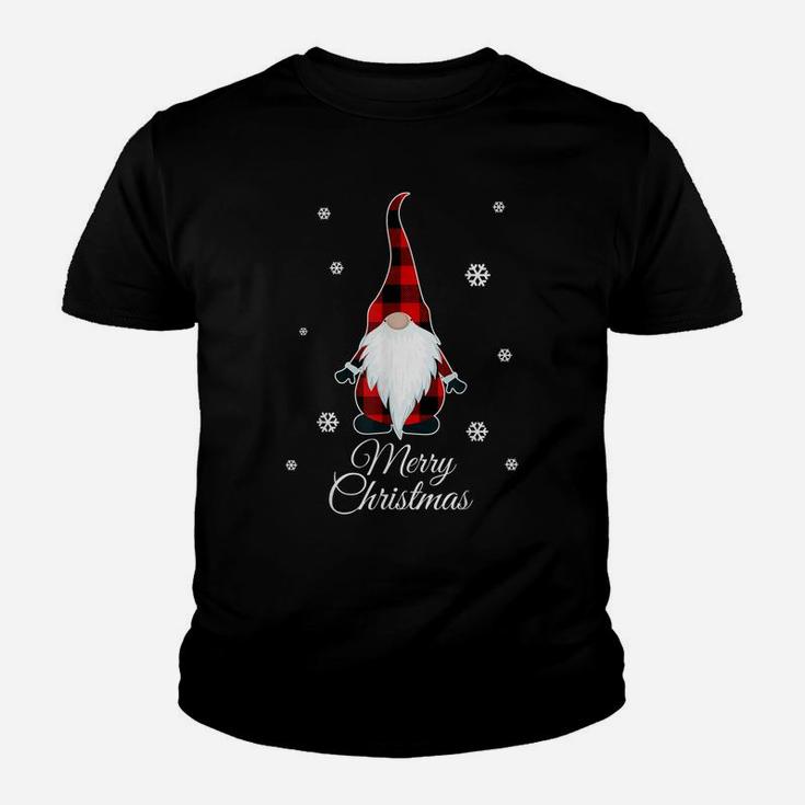 Santa Claus Garden Gnome Merry Christmas Buffalo Plaid Youth T-shirt