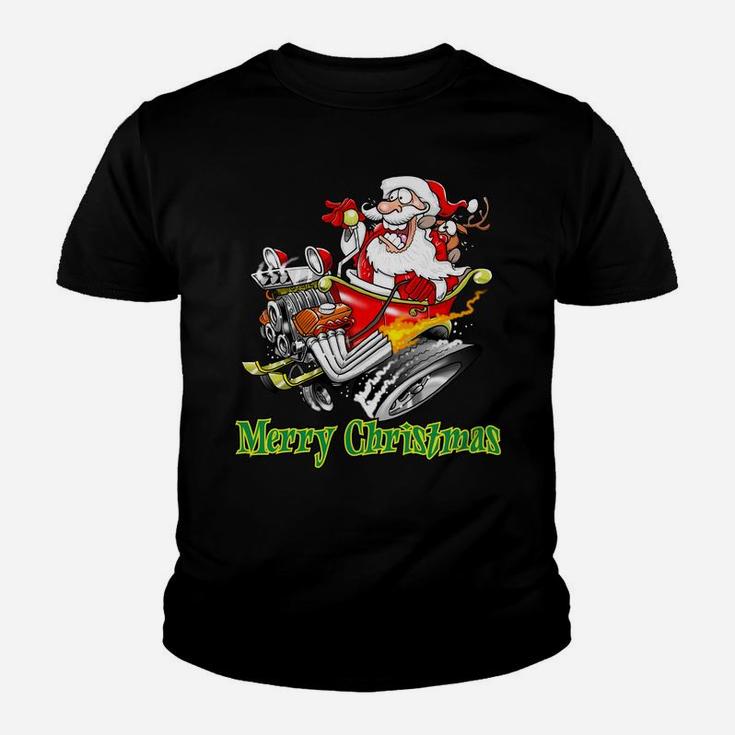 Santa Claus Hot Rod Sleigh Merry Christmas Sweatshirt Youth T-shirt