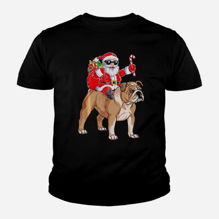 Santa Claus Riding English Bulldog Xmas Gifts Dog Youth T-shirt