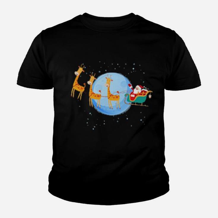 Santa Claus Riding Giraffe Youth T-shirt