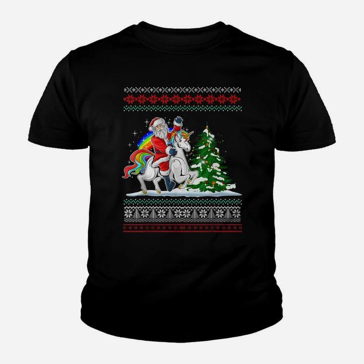Santa Claus Riding On A Unicorn Ugly Christmas Funny Youth T-shirt