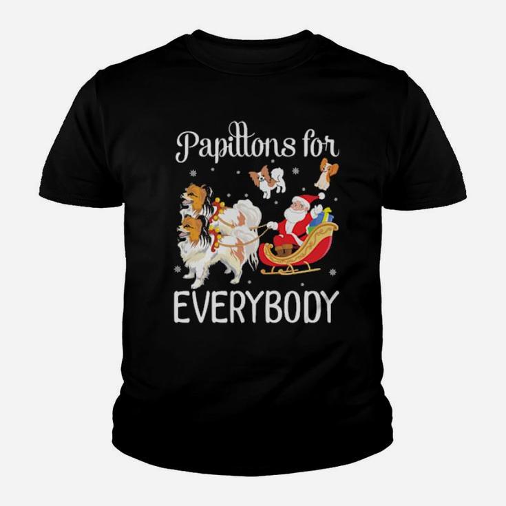 Santa Claus With Papillon Dogs Papillons For Everybody Merry Youth T-shirt