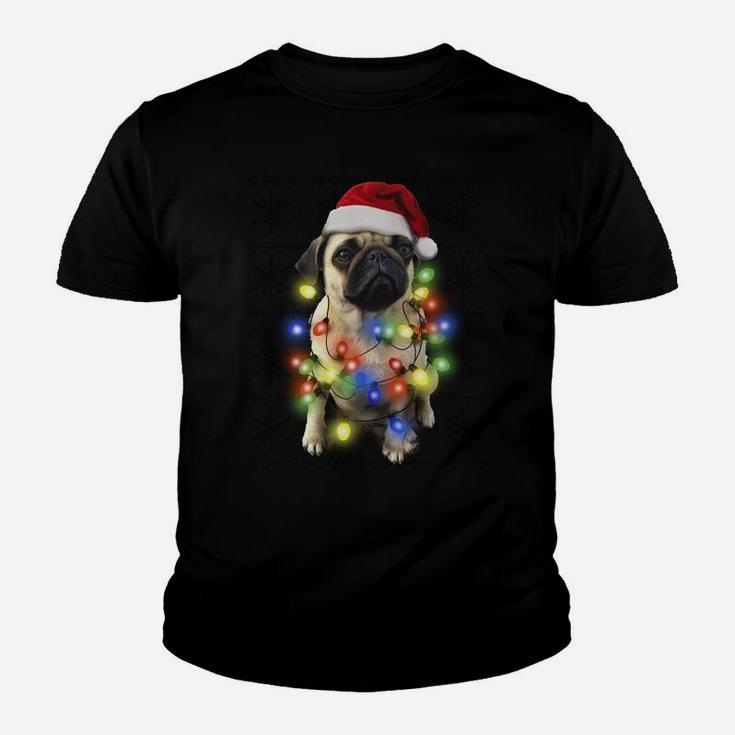Santa Pug Wrapped In Christmas Light Sweatshirt Youth T-shirt