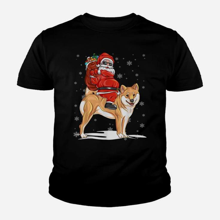 Santa Riding Shiba Inu Dog With Hat Claus Christmas Shiba In Youth T-shirt