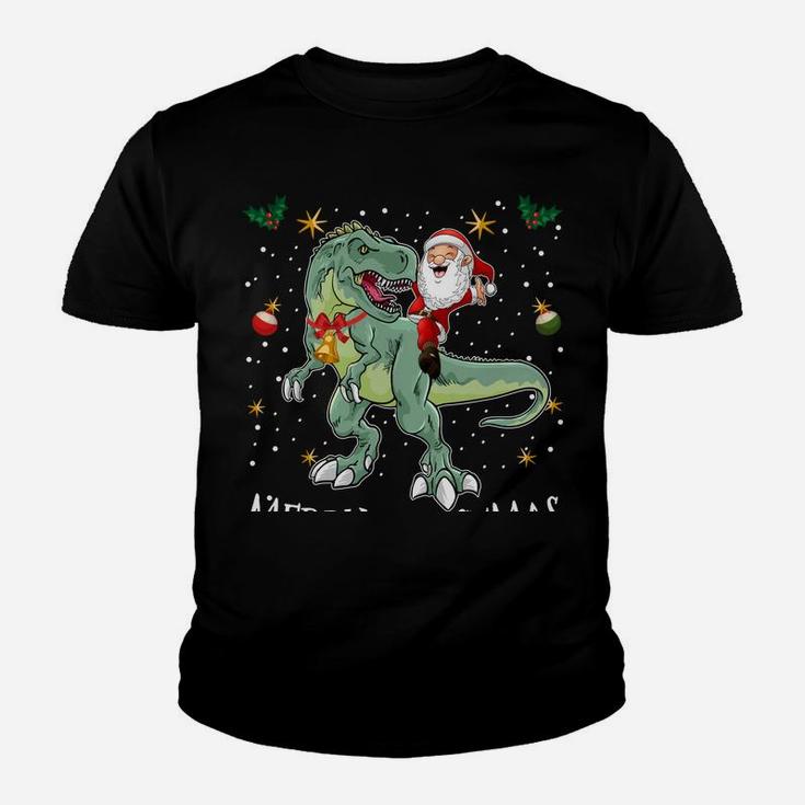 Santa Riding T Rex Funny Christmas Gifts A Dinosaur Xmas Sweatshirt Youth T-shirt