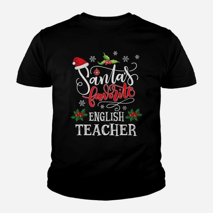Santa's Favorite English Teacher Funny Christmas Light Xmas Youth T-shirt