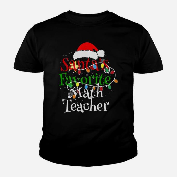 Santa's Favorite Math Teacher Christmas Santa Hat Lights Youth T-shirt