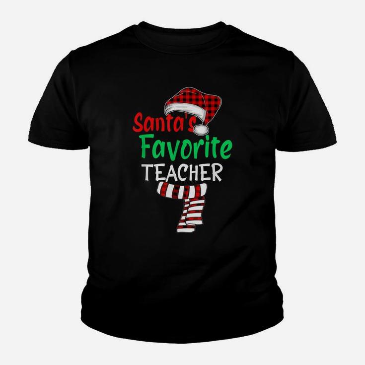 Santa's Favorite Teacher Funny Christmas Santa Red Plaid Youth T-shirt