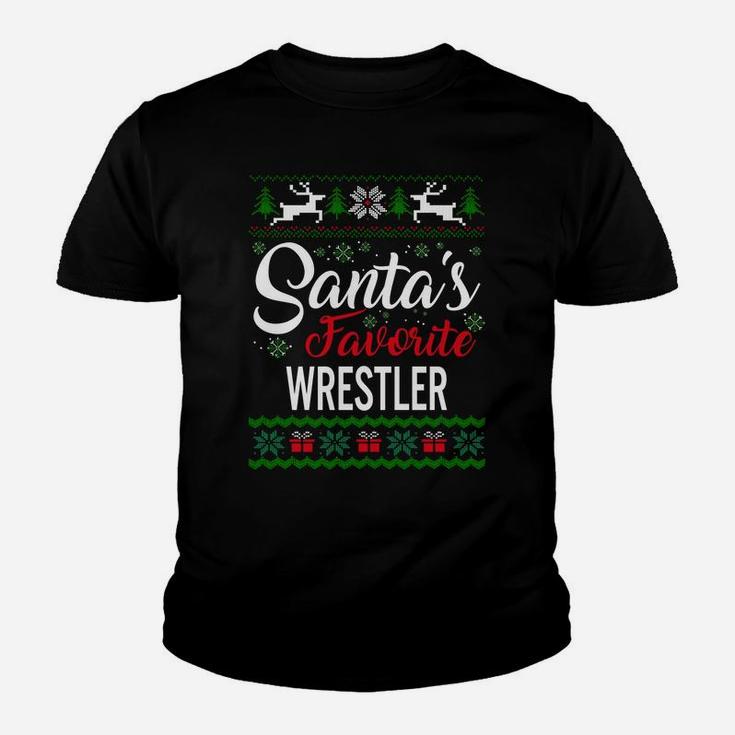 Santas Favorite Wrestler Christmas Ugly Family Sweatshirt Youth T-shirt