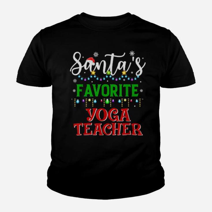Santa's Favorite Yoga Teacher Matching Family Xmas Pajamas Youth T-shirt