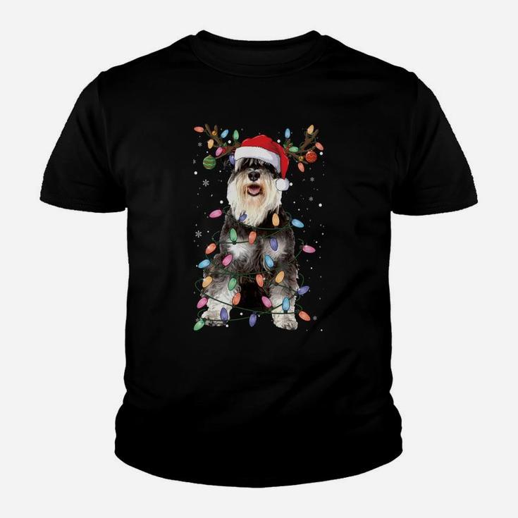 Schnauzer Christmas Reindeer Light Pajama Dog Lover Xmas Sweatshirt Youth T-shirt