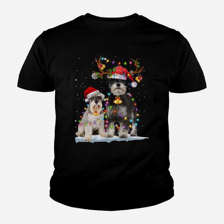 Schnauzer Reindeer Santa Hat Xmas Lights Christmas Xmas Dog Sweatshirt Youth T-shirt