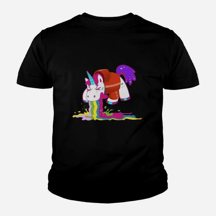 Schwarzes Einhorn Kinder Tshirt mit Farbverlauf & Schmelzdesign