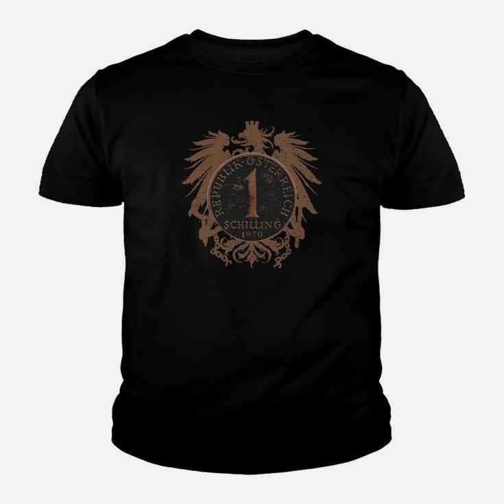 Schwarzes Herren-Kinder Tshirt mit Vintage-Kompass & Löwen-Wappen Design
