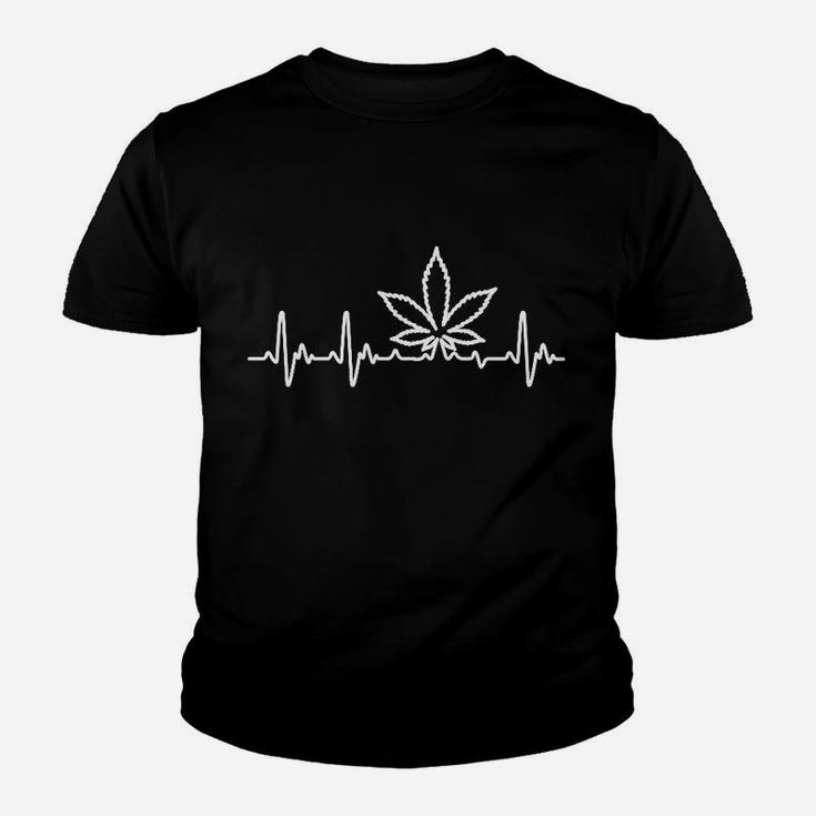 Schwarzes Kinder Tshirt Cannabis-Blatt Herzfrequenz Design, Unisex Mode