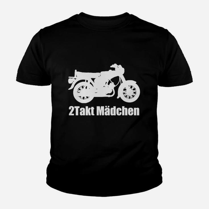 Schwarzes Motorrad-Kinder Tshirt Zweitakt Mädchen für Damen, Biker-Style Tee