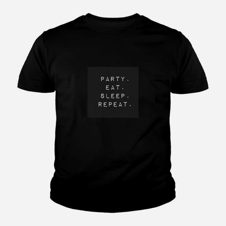 Schwarzes Party-Essen-Schlafen-Wiederholen Slogan Kinder Tshirt, Lustiges Ausgeh-Kinder Tshirt