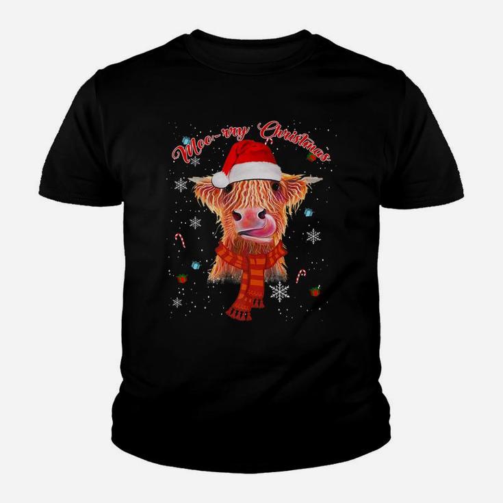 Scottish Highland Cow Merry Christmas Snow Tee Cow Xmas Youth T-shirt