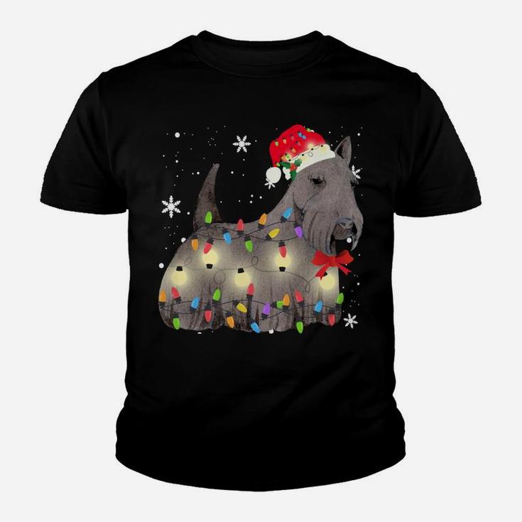 Scottish Terrier Dog Christmas Light Xmas Mom Dad Gifts Youth T-shirt