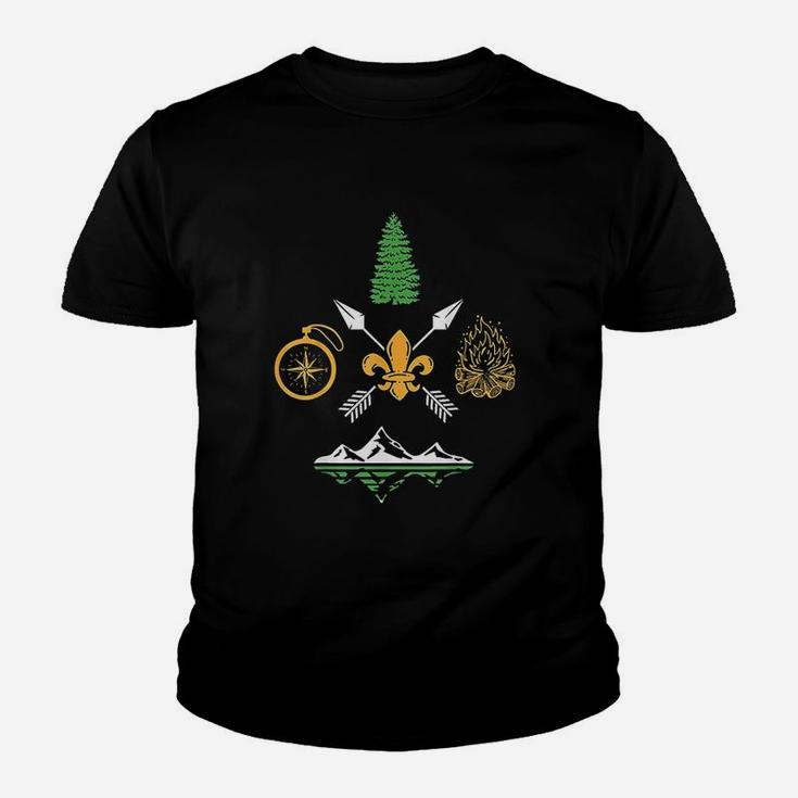 Scout Campfire Camp Compass Hiking Adventure Youth T-shirt