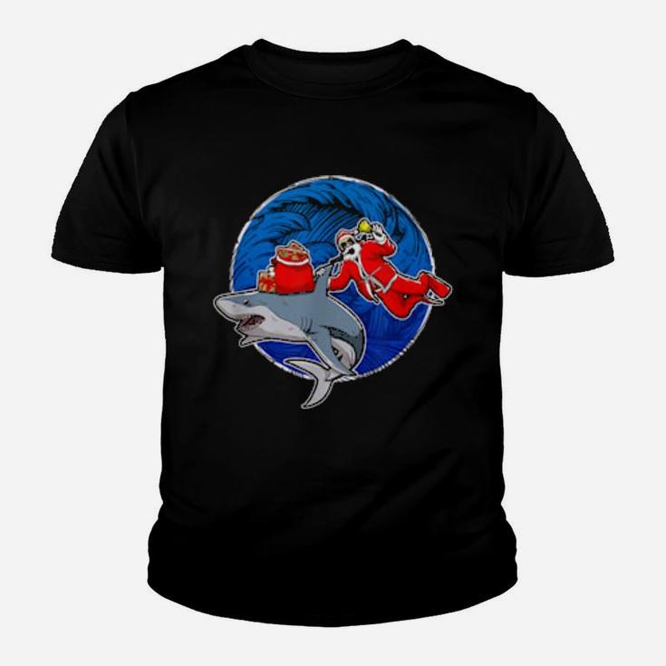 Scuba Diving Santa With Shark Youth T-shirt