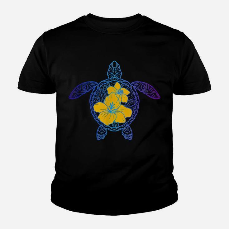Sea Turtle Tribal Print Hibiscus Flower Tropical Hawaiian Youth T-shirt