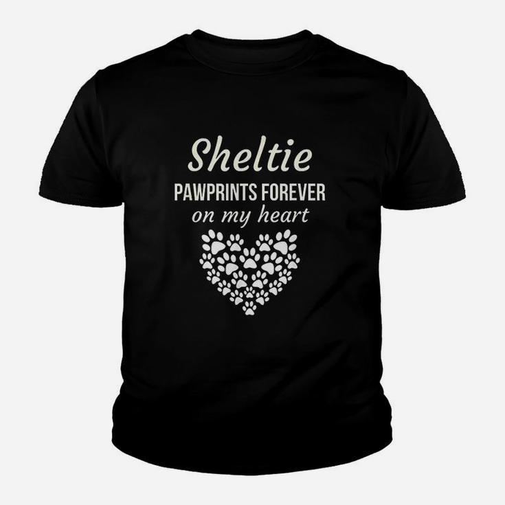 Sheltie Pawprints Forever On My Heart Youth T-shirt