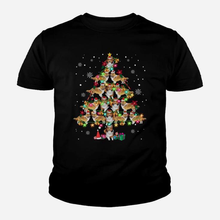Shetland Sheepdog Christmas Tree Funny Sheltie Christmas Sweatshirt Youth T-shirt