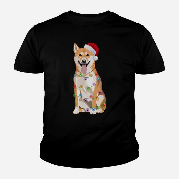 Shiba Inu Christmas Lights Xmas Dog Lover Santa Hat Youth T-shirt