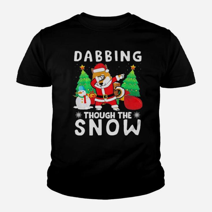 Shiba Inu Dabbing Through The Snow Penguins Xmas Youth T-shirt