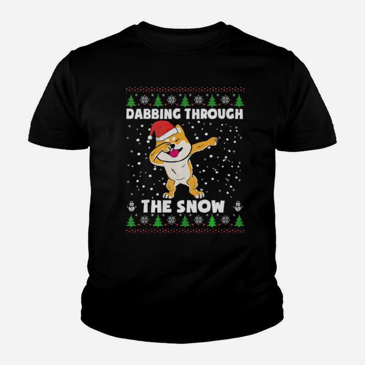 Shiba Inu Dabbing Through The Snow Ugly Xmas Gift Youth T-shirt