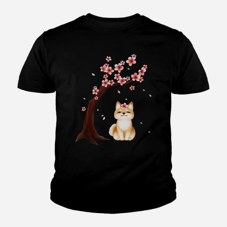 Shiba Inu Dog Japanese Cherry Blossom Sakura Flower Funny Youth T-shirt