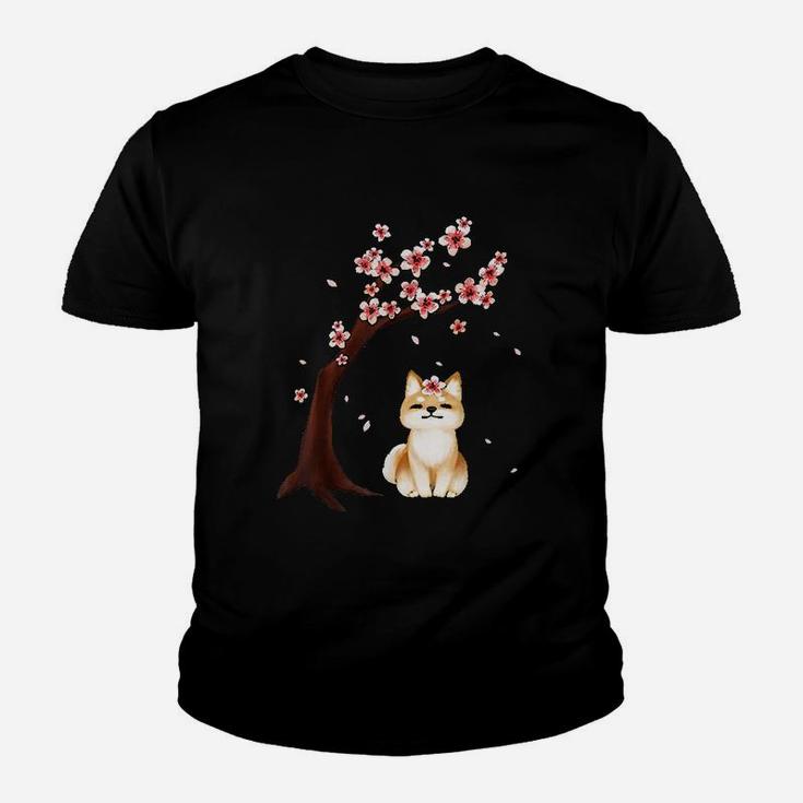 Shiba Inu Dog Japanese Cherry Blossom Sakura Flower Youth T-shirt