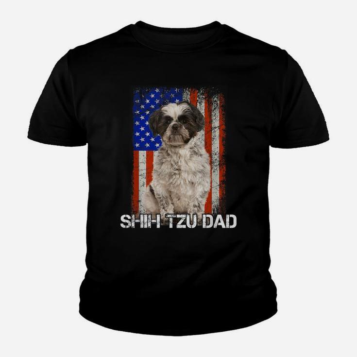 Shih Tzu Dog Dad Father Day American Flag Youth T-shirt